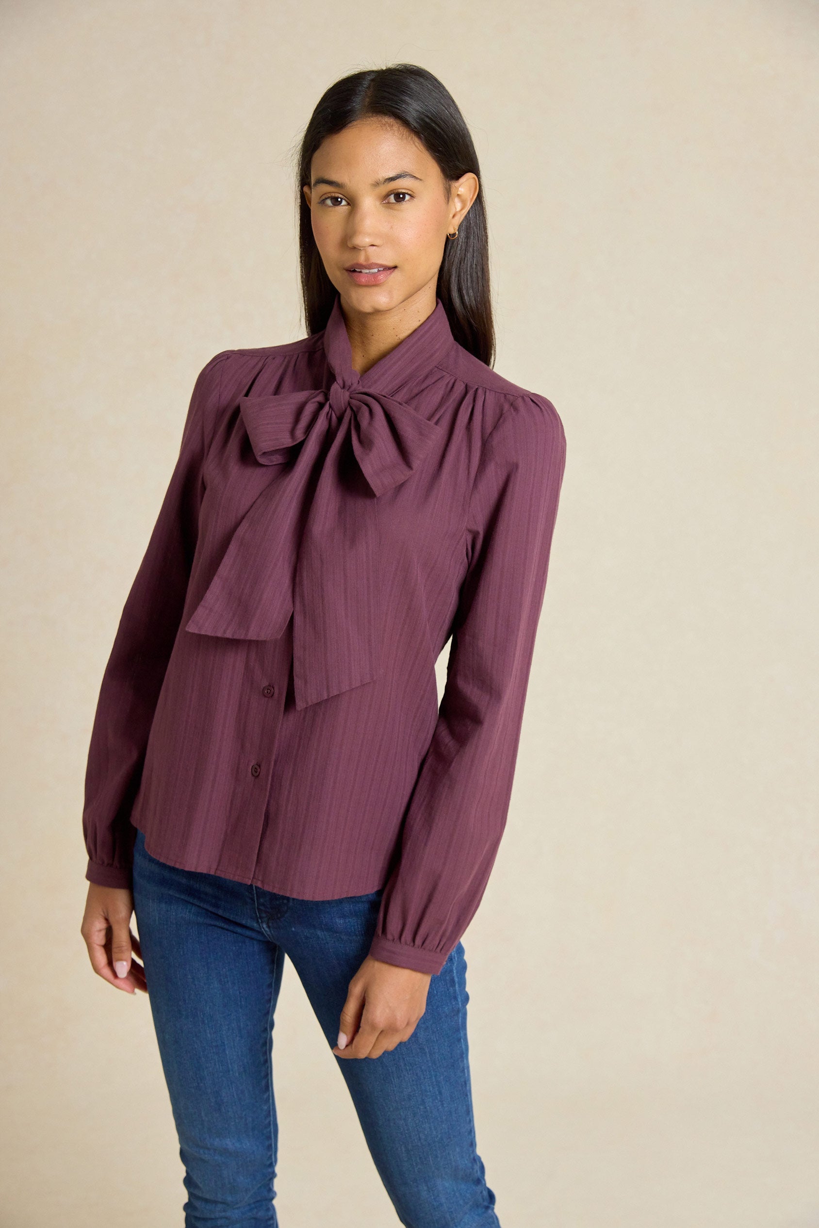 Foxcote Plum Tie Neck Shirt