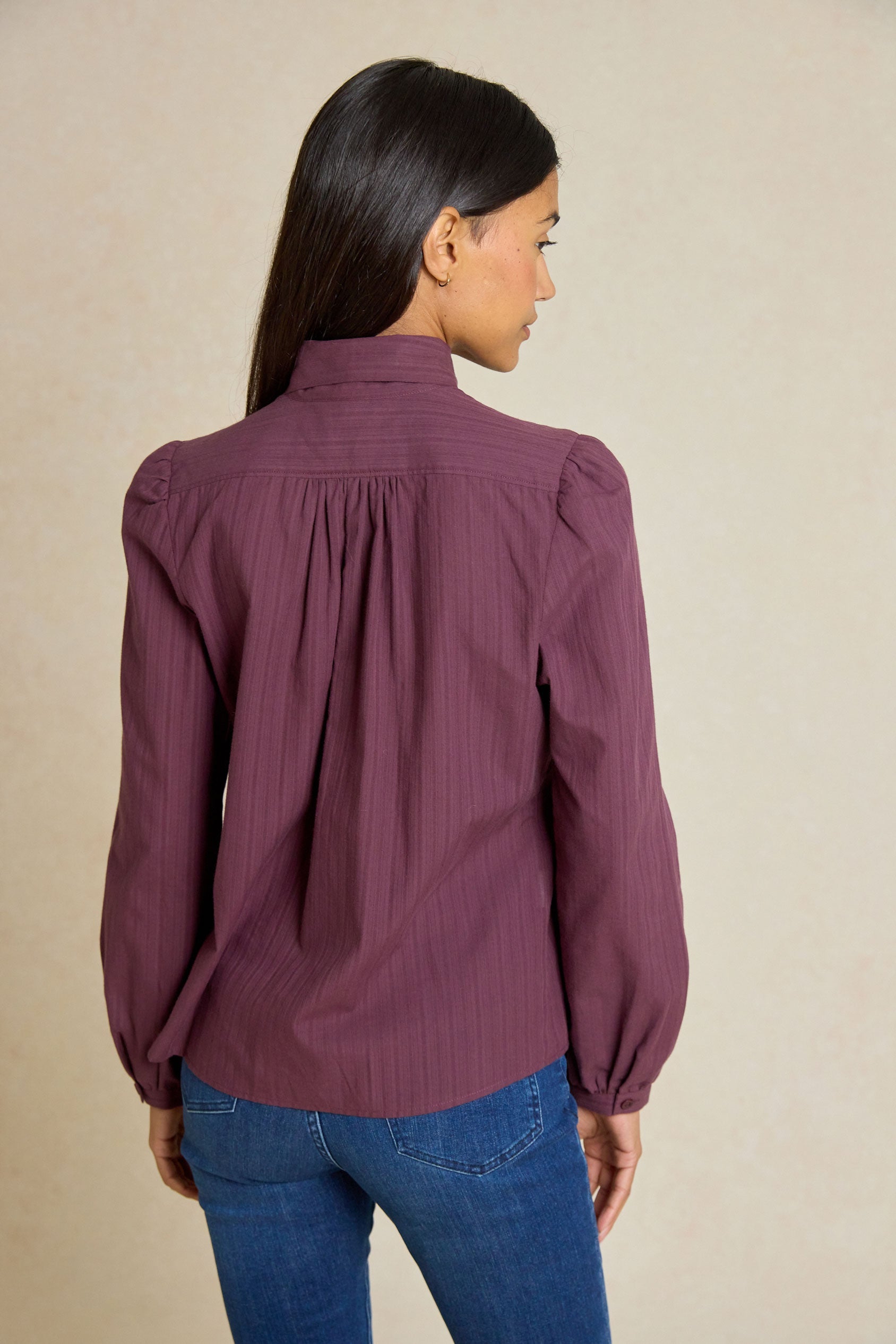 Foxcote Plum Tie Neck Shirt